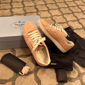 Pink Prada leather sneaker with white or pink laces- size 40 or US 9